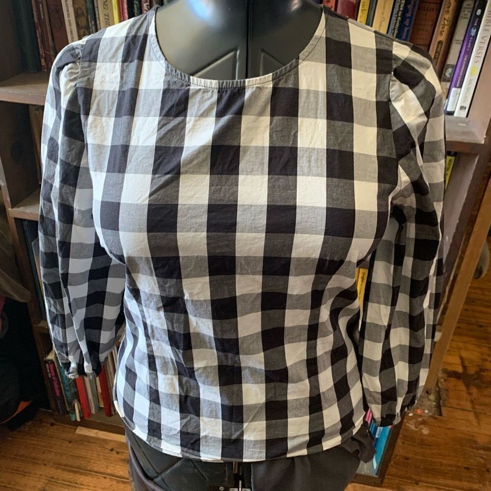 J Crew black & white gingham classy royalcore 6 blouse